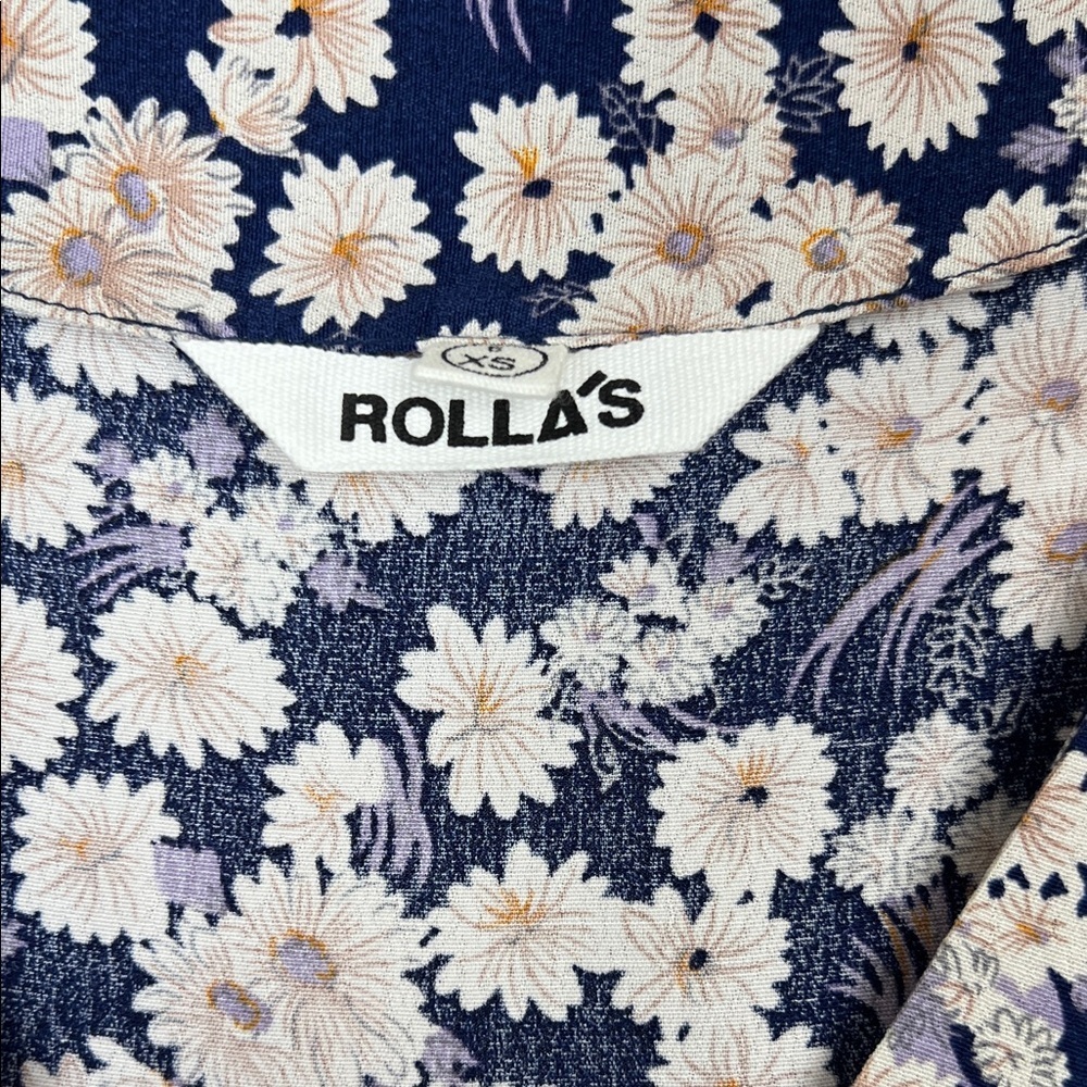 NWOT ROLLA'S Blue and Cream Floral Mini Dress - Picture 7 of 11